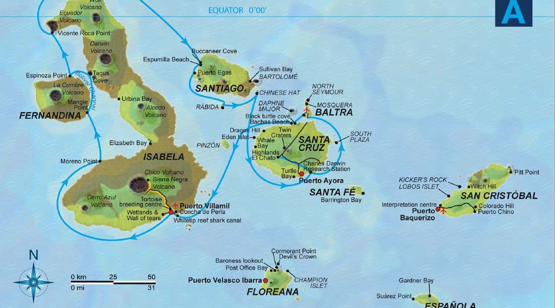 Galapagos cruise - route map
