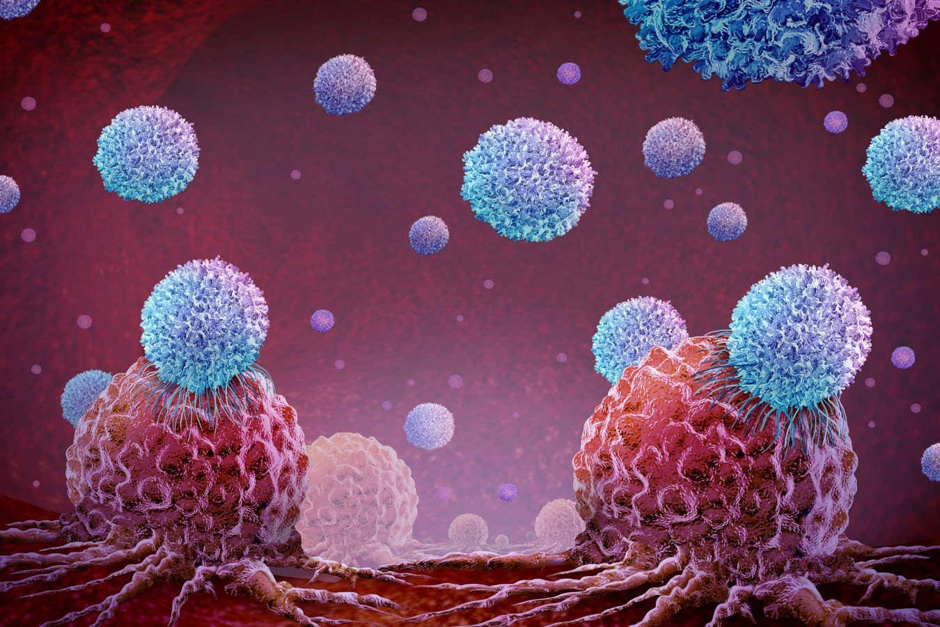 An illustration of CAR T-cell therapy treating tumour cells