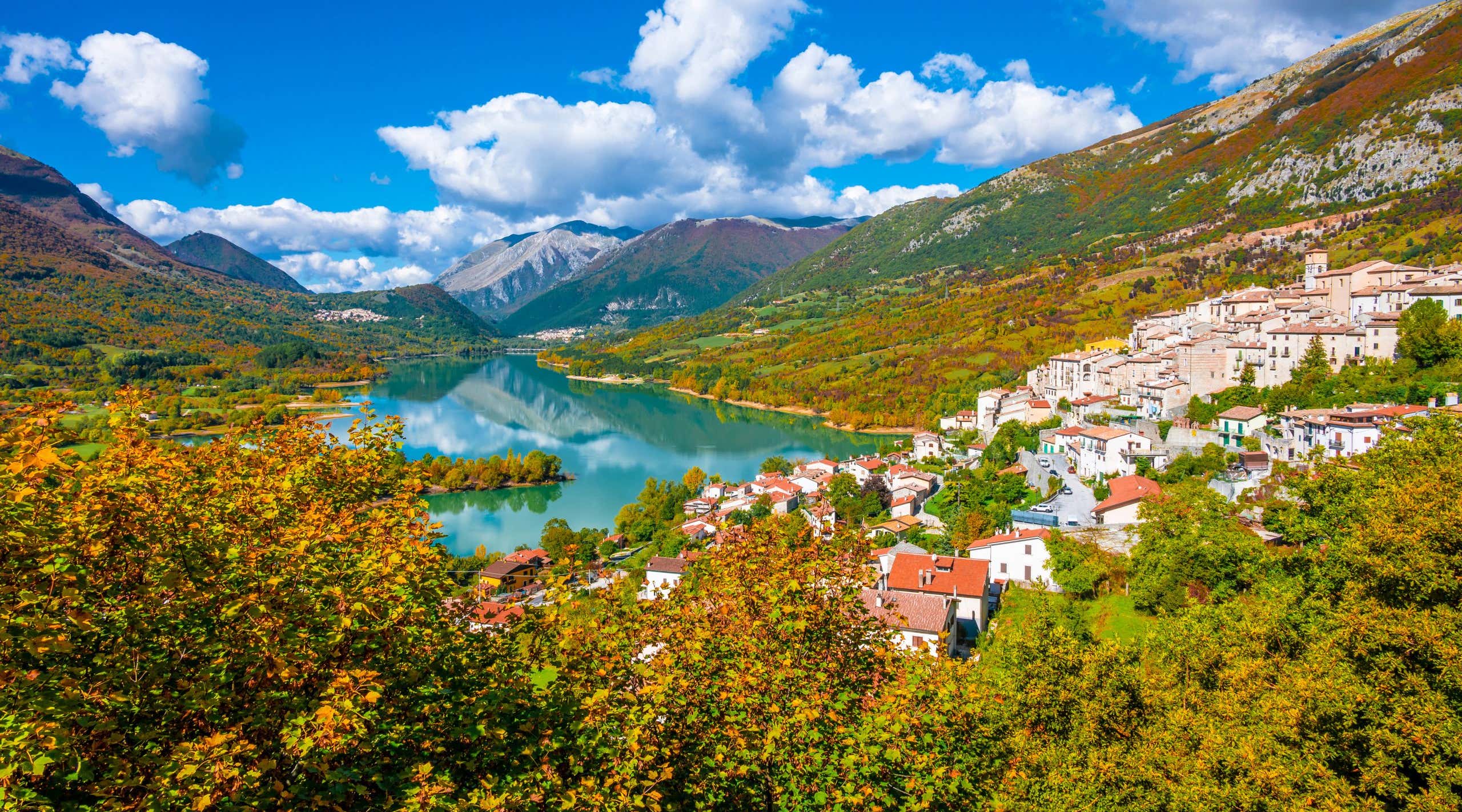 National Park of Abruzzo, Lazio and Molise (Italy) - The autumn with foliage in the italian mountain natural reserve, with little towns, wild animals, Barrea Lake, Camosciara, Forca d'Acero.