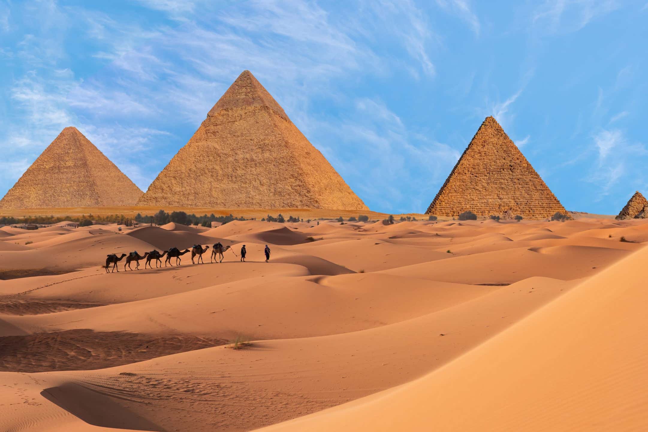 Caravan in front of the Great Pyramid of Giza, Egypt