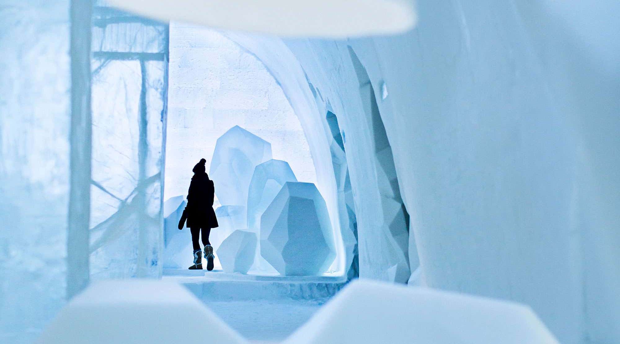 Swedish Lapland Icehote, main hallway of hotel, surrounded by ice.