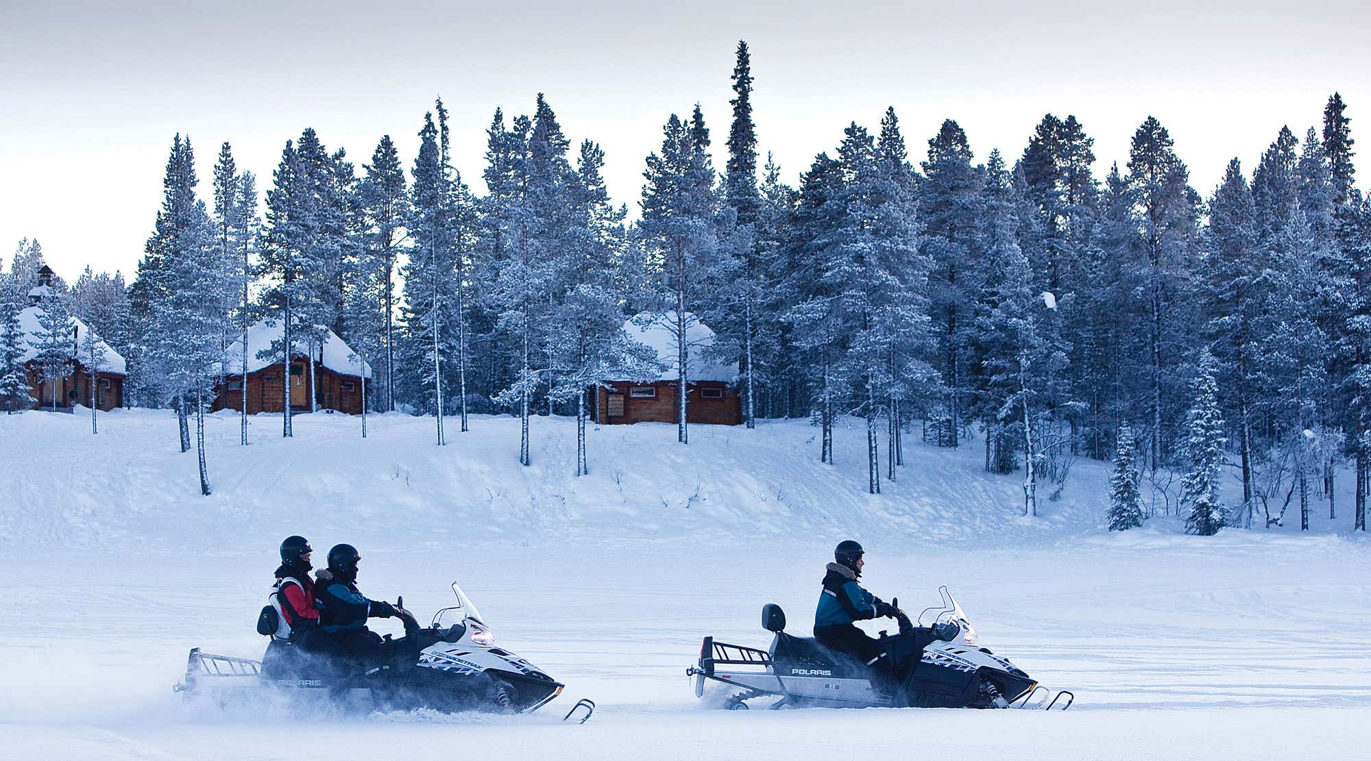 Sweden Lapland snow mobiling near Ice Hotel, arctic tundra, Sweden